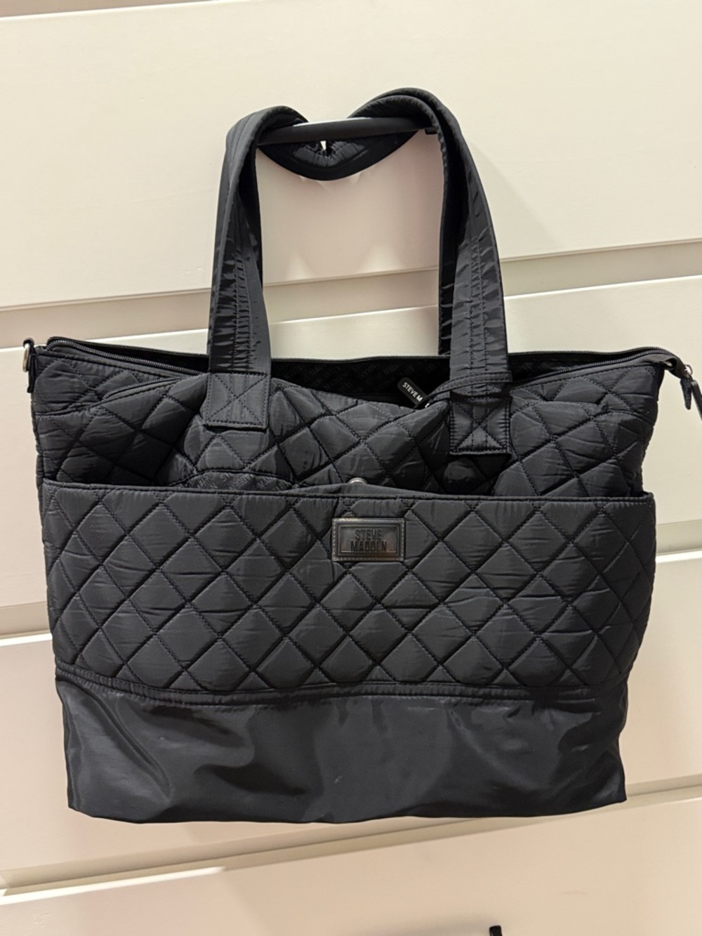 Steve Madden Black Quilted Nylon Tote Bag